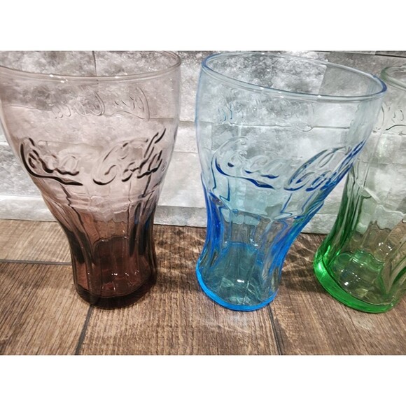 Mcdonalds Coca-Cola glasses Green, Red & Blue Set Of 3 - Picture 2 of 9